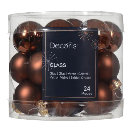 DECORIS Kerstbal glas d2.5cm 24st espresso