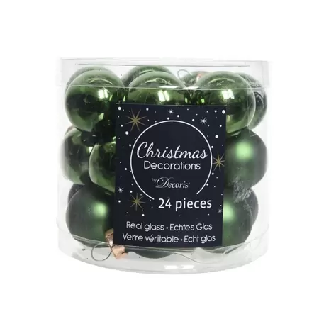 DECORIS Kerstbal glas d2.5cm 24st d.groen