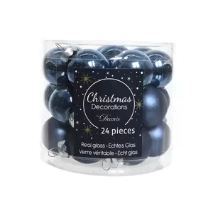 DECORIS Kerstbal glas d2.5cm 24st n.blauw