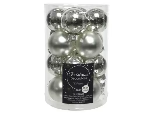 DECORIS Kerstbalmix glas d3.5cm 16st zilvr