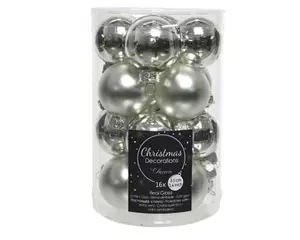 DECORIS Kerstbalmix glas d3.5cm 16st zilvr