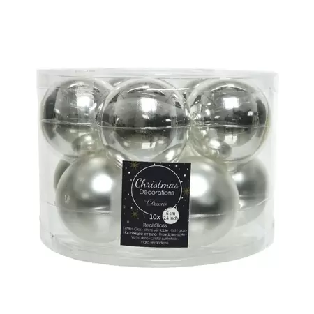 DECORIS Kerstbalmix glas d6cm 10st zilver