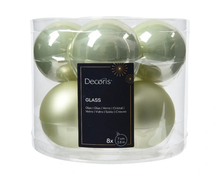 DECORIS Kerstbal glas d7cm wit mint 8st