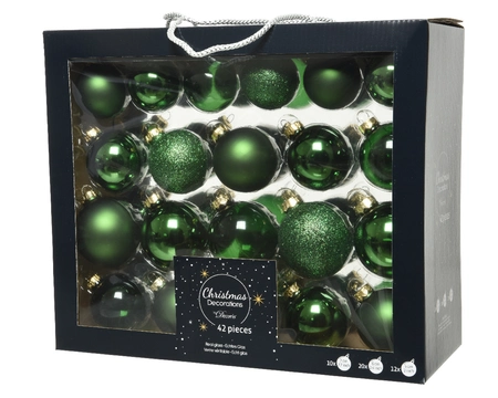 DECORIS Kerstbalmix glas d7cm 42st dengrn