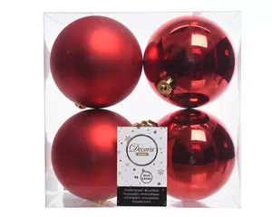 DECORIS Kerstbal plc d10cm gl-mt 4st k.rood