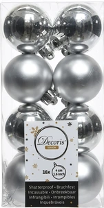 DECORIS Kerstbal plc d4cm gl-mt 16st zilver