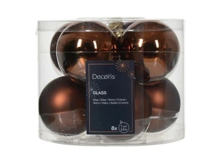 DECORIS Kerstbalmix glas d7cm 8st espresso - afbeelding 1