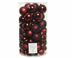 Decoris kunststof kerstballen oxblood