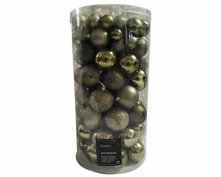 Decoris kunststof kerstballen rosemary green