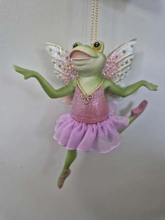 KURT S ADLER Orn.resin roze kikker ballerina 8cm