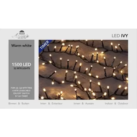 ANNA'S COLLECTION Led ivy 1500l/l32m warmwit zwart - afbeelding 1